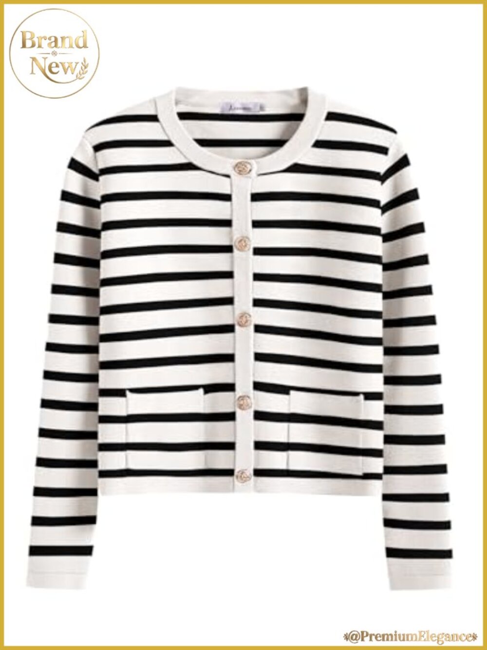 Striped Button Down Cropped Cardigan Sweater Long Sleeve Viscose Knit